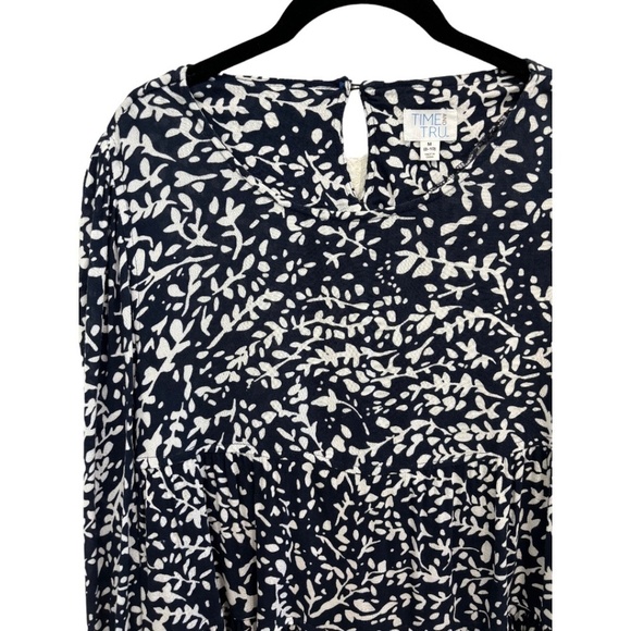 Time and Tru Tops - Time and Tru Size Medium Navy Blue Floral Long Sleeve Boho Ruffle Hem Blouse